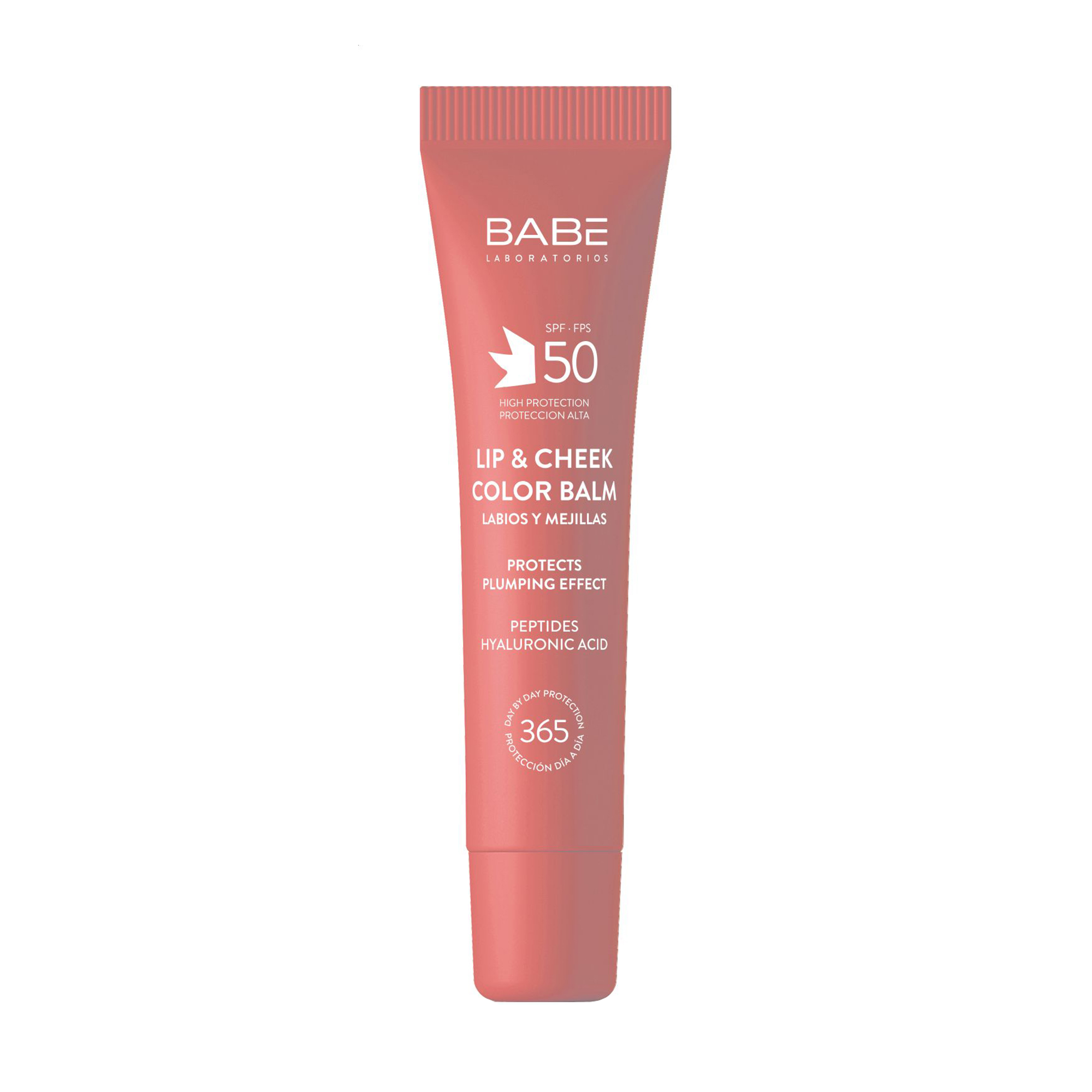 Бальзам-тінт для губ та щік BABE Laboratorios Sun Protection Lip &amp; Cheek Color Balm SPF 50 з гіалуроновою кислотою та пептидами, Pink, 20 мл